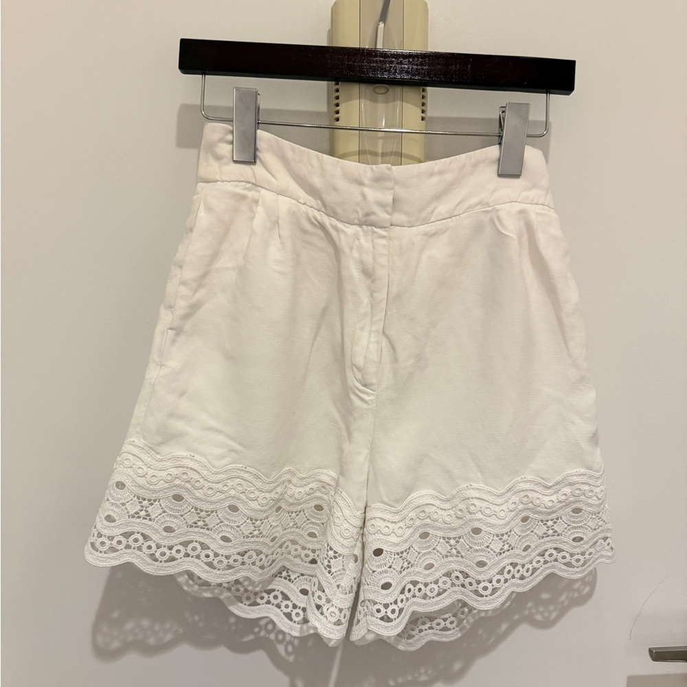 Sandro White High Waist Lace Shorts